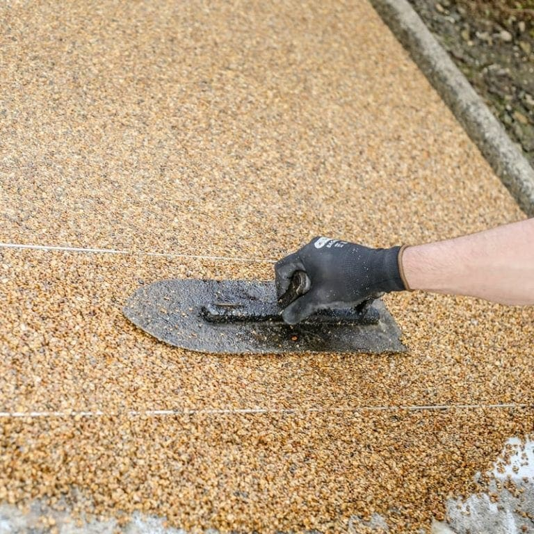 Close-up of golden resin bound aggregate surfacing