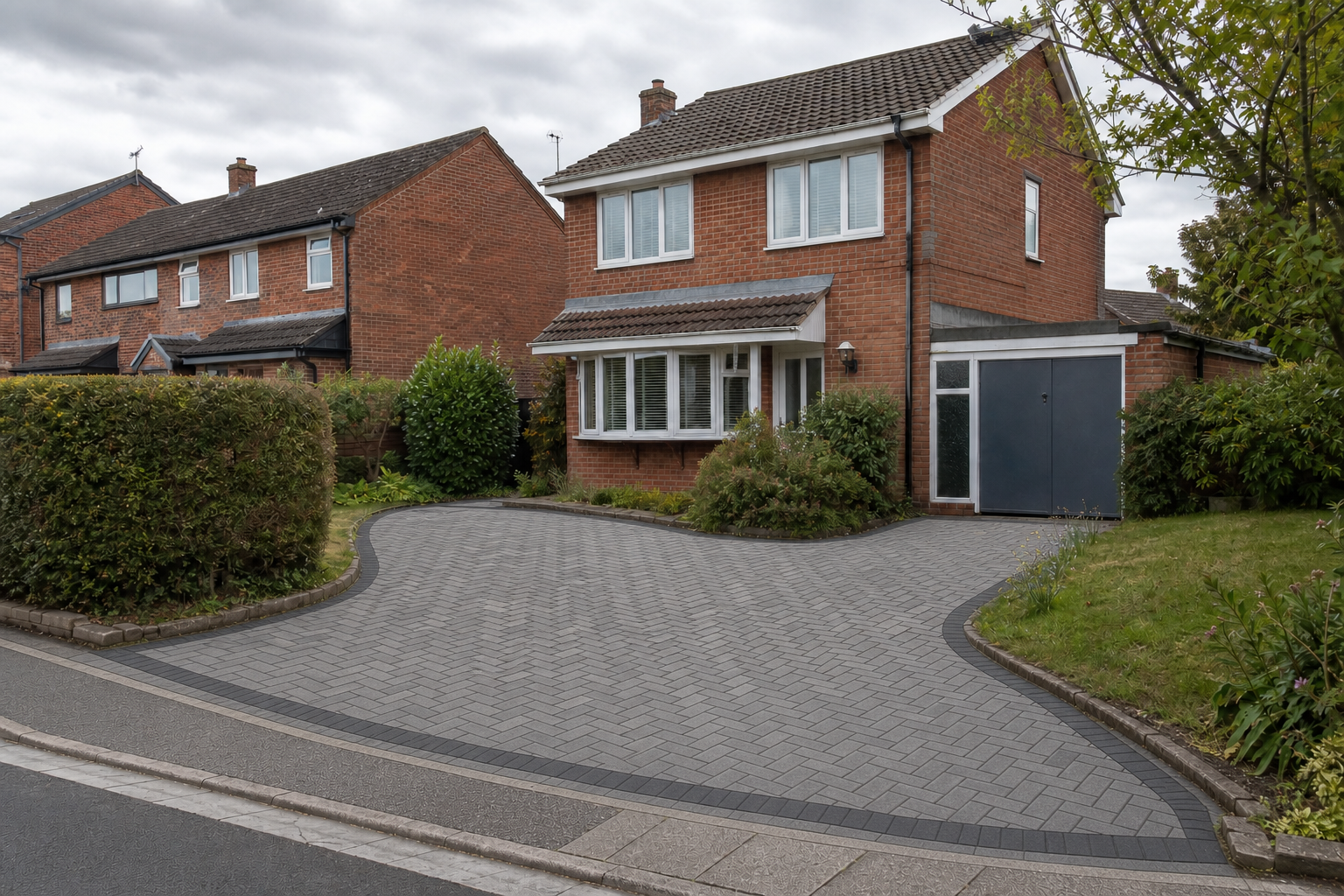 Completed premium block paved driveway after transformation